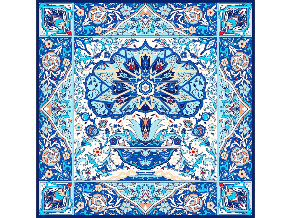 Платок Арабески (синий, голубой, разноцветный)